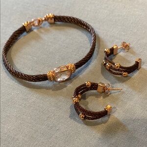 Rose Gold and Bronze Braided Wire Bracelet & Earring Set